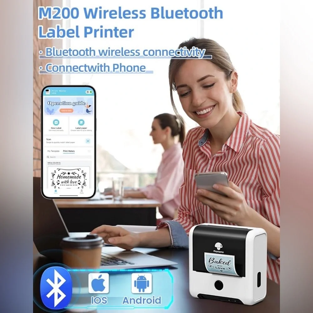 Phomemo M200 Thermal Printer Bluetooth POS Receipt Label Maker for Android & iOS